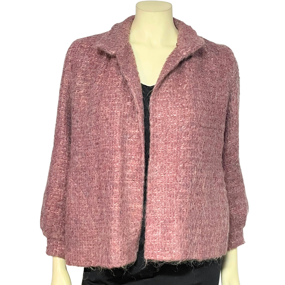 MJ Seattle Sz XS-S Open Front Short Jacket Lined Mohair Boucle Mauve Vintage